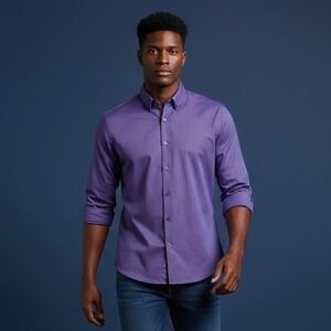 BOGOSSE Mens Purple‎ Geometric Pattern Button Down Shirt Size Medium